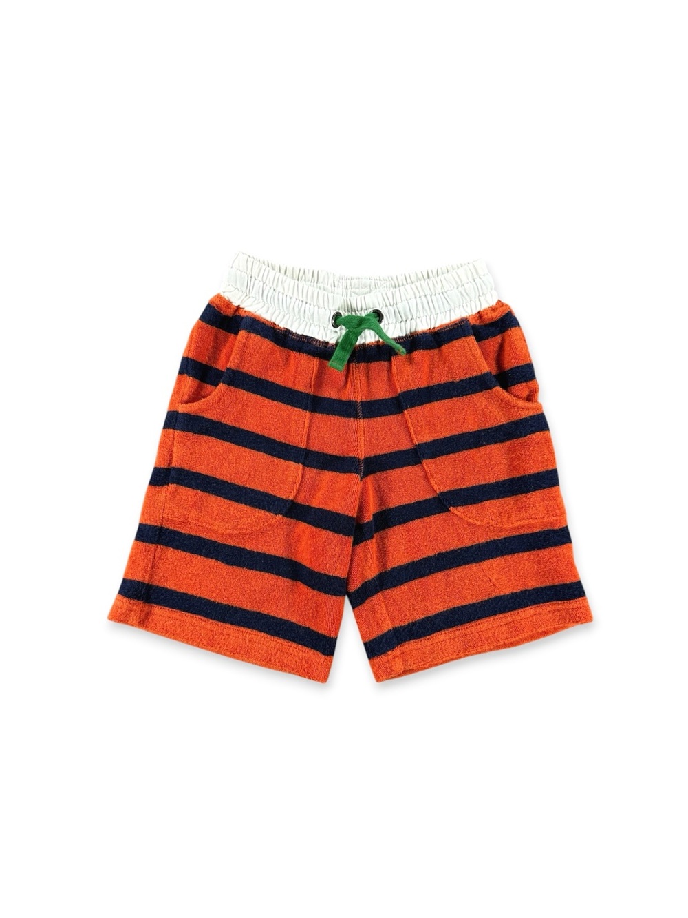 Mini Boden Kids Orange and Navy Stripe Terry Towelling Shorts Size 3Y